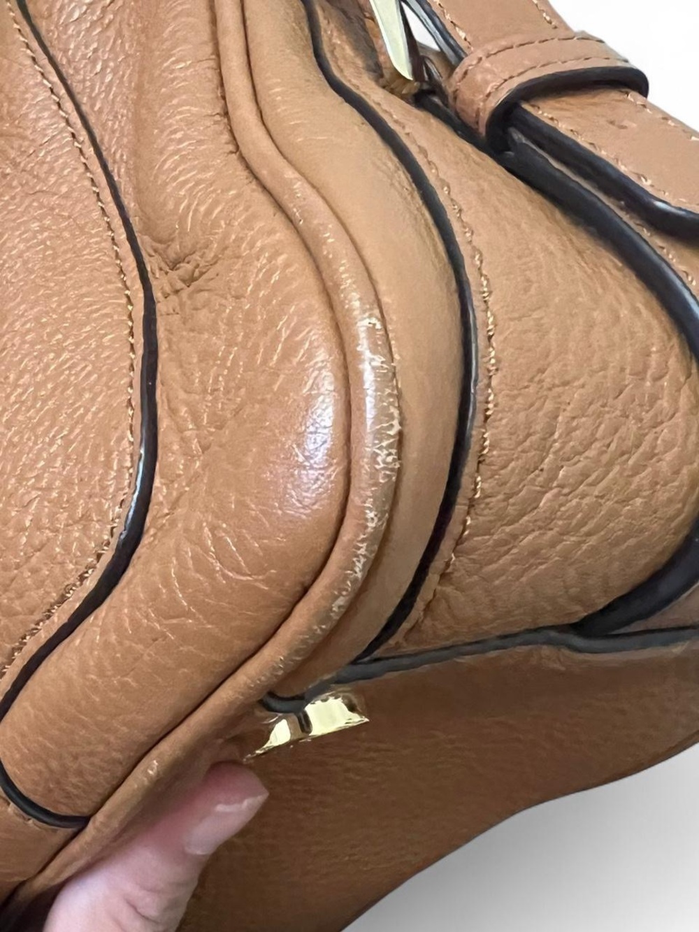 Michael Kors Julia Brown Pebbled Leather Satchel Crossbody Bowler Bag - Picture 11 of 15